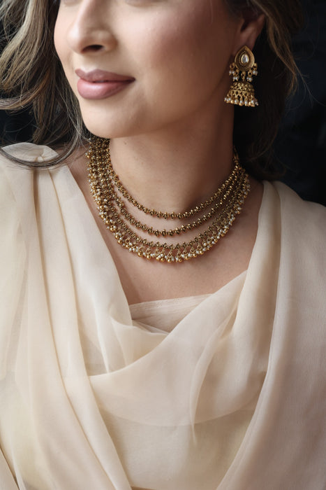 Antique gold layer short necklace and earrings G9367