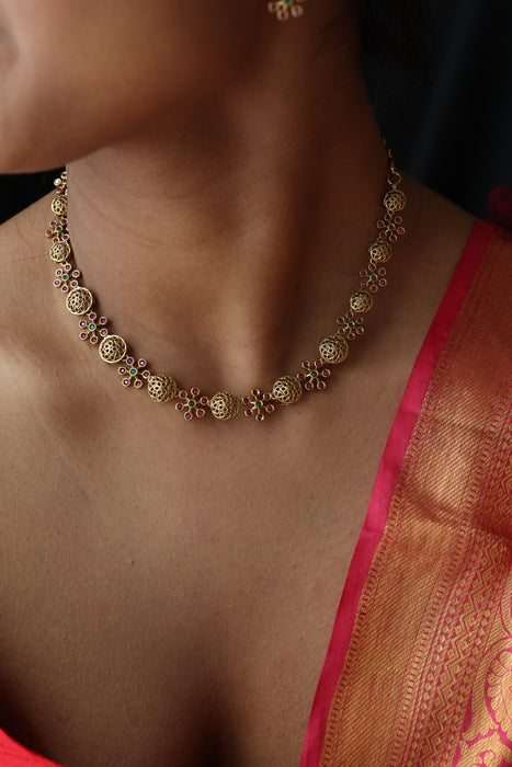 Antique ruby stone short necklace and earrings SS10811