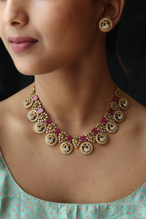 Antique short necklace and earrings SS10130