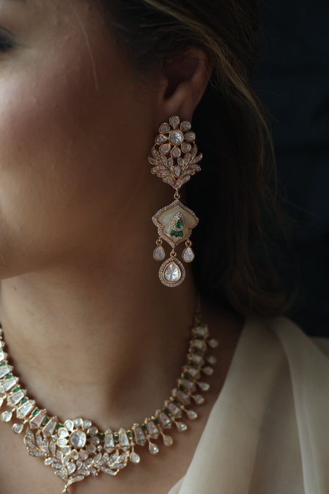 Kundan ruby white stone short necklace with earrings MS134