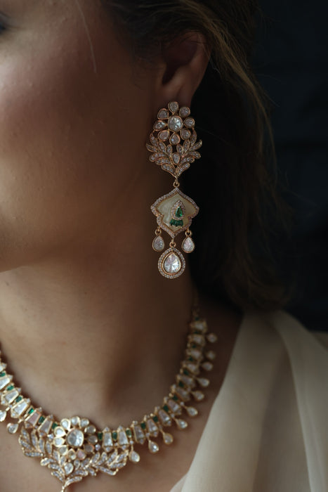 Kundan ruby white stone short necklace with earrings MS134