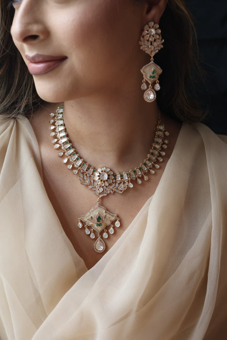 Kundan ruby white stone short necklace with earrings MS134