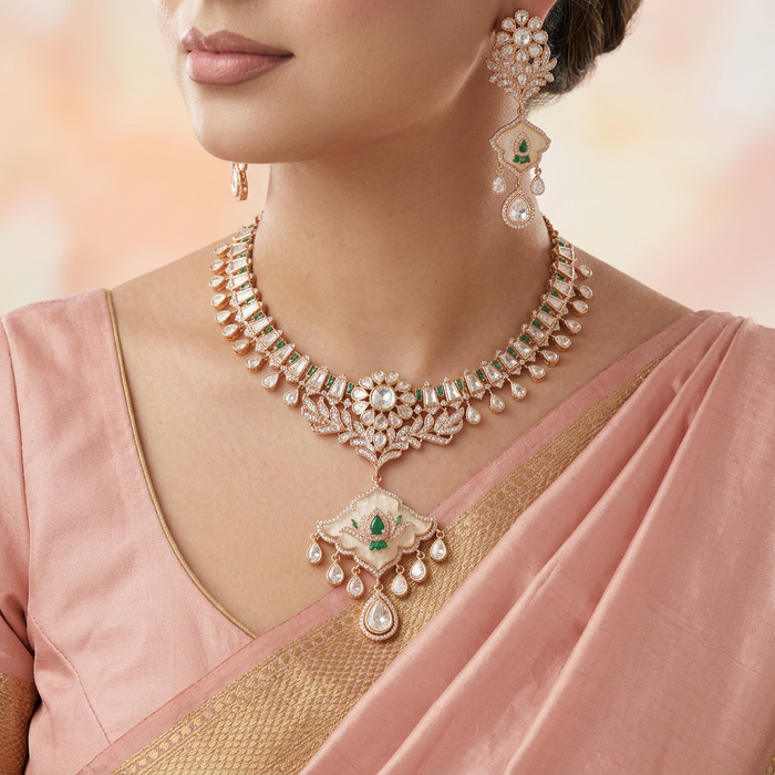 Kundan ruby white stone short necklace with earrings MS134