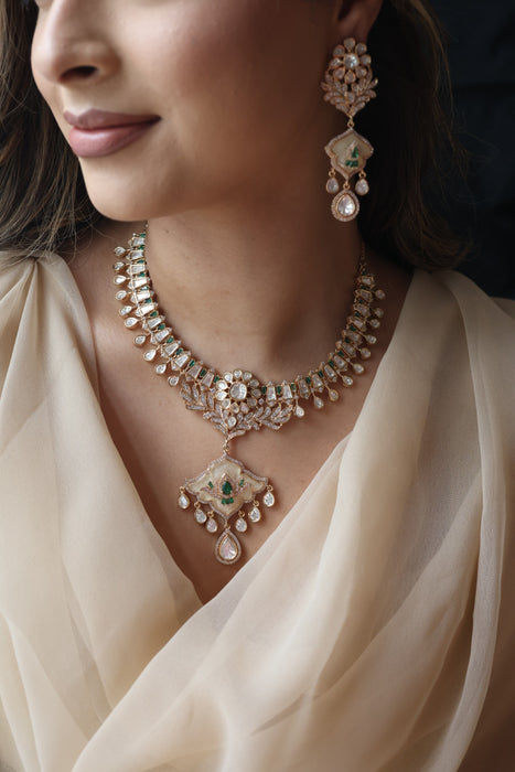 Kundan ruby white stone short necklace with earrings MS134