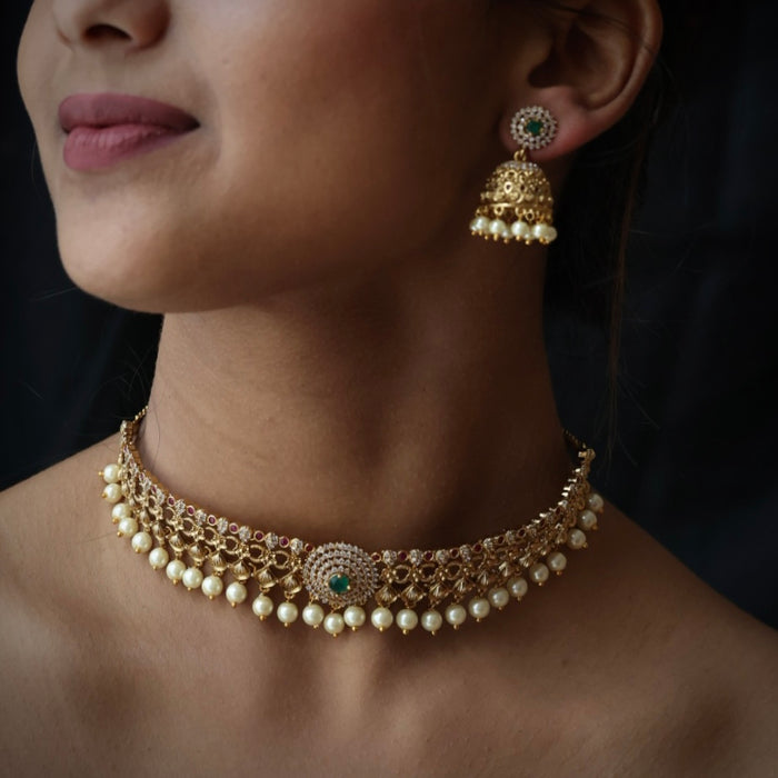 Antique choker necklace with earrings CCB23110