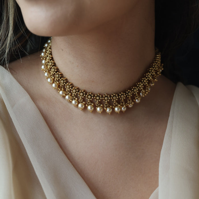 Antique simple short necklace with earrings G40091