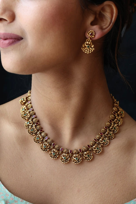 Antique gold short necklace with earrings SS100698