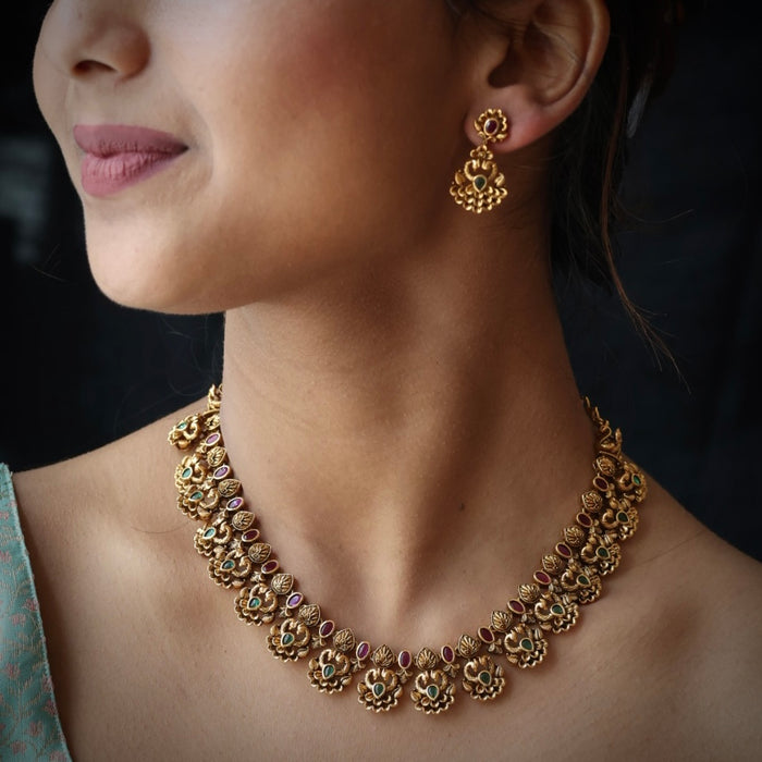 Antique gold short necklace with earrings SS100698