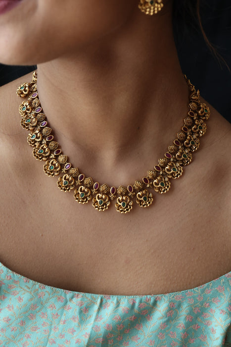 Antique gold short necklace with earrings SS100698