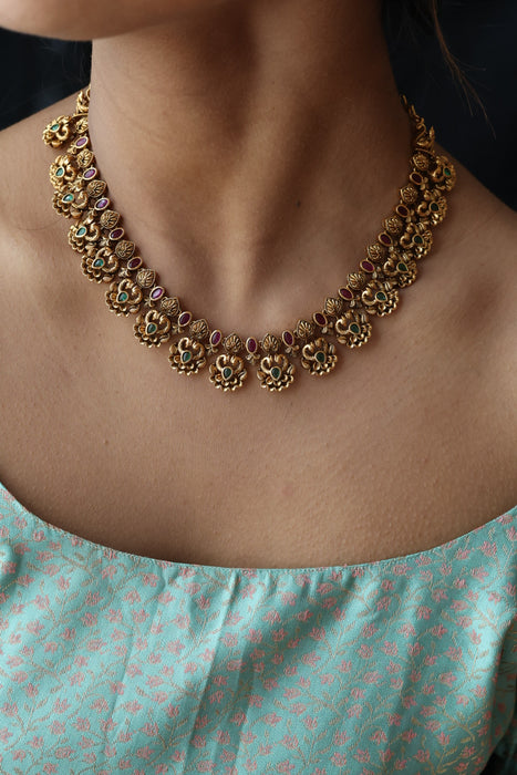 Antique gold short necklace with earrings SS100698