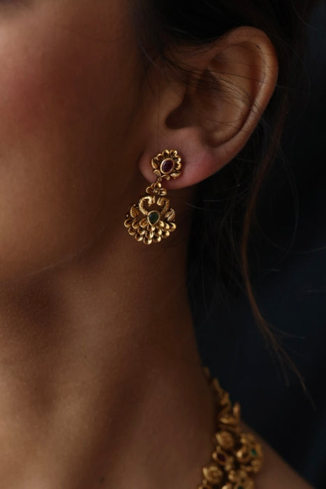 Antique gold short necklace with earrings SS100698