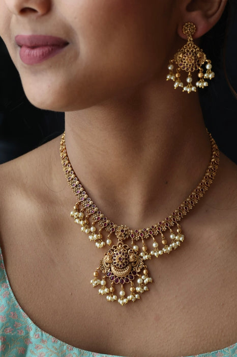 Antique gold short necklace with earrings SS104566