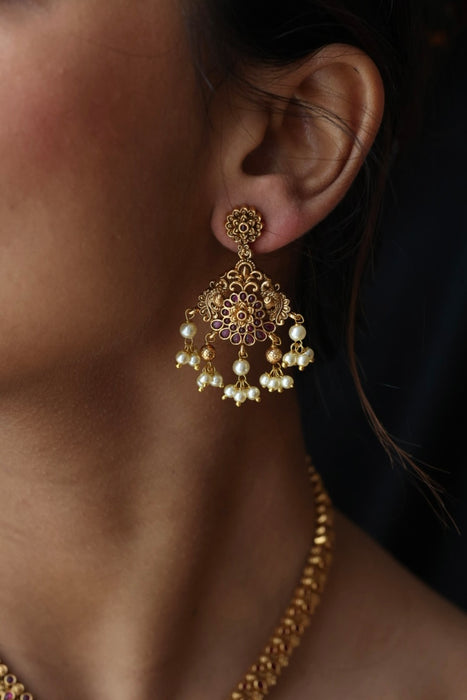 Antique gold short necklace with earrings SS104566