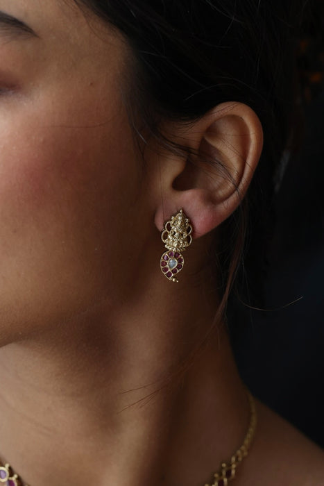 Antique gold short necklace with earrings SS10064