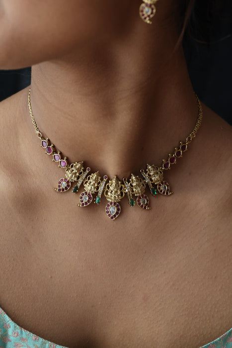 Antique gold short necklace with earrings SS10064