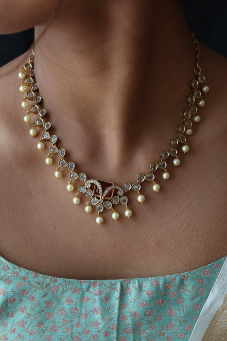 Antique ruby stone short necklace and earrings SS1075433
