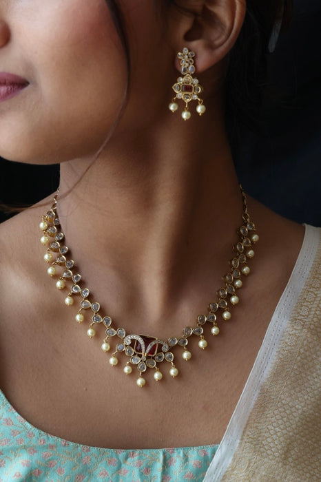 Antique ruby stone short necklace and earrings SS1075433