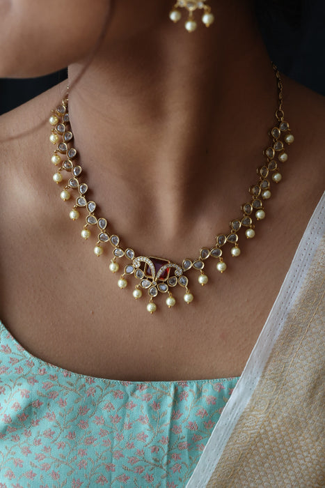 Antique ruby stone short necklace and earrings SS1075433