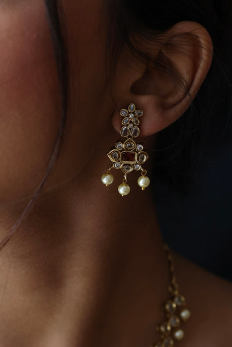 Antique ruby stone short necklace and earrings SS1075433