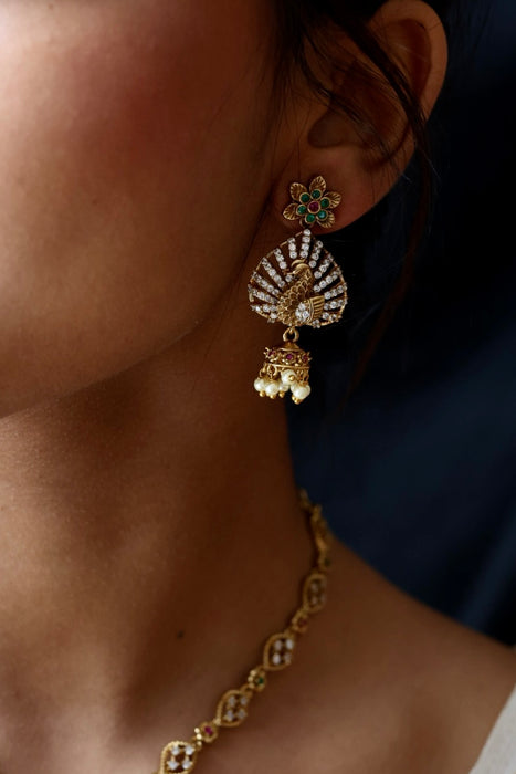 Antique ruby stone short necklace and earrings SS10872