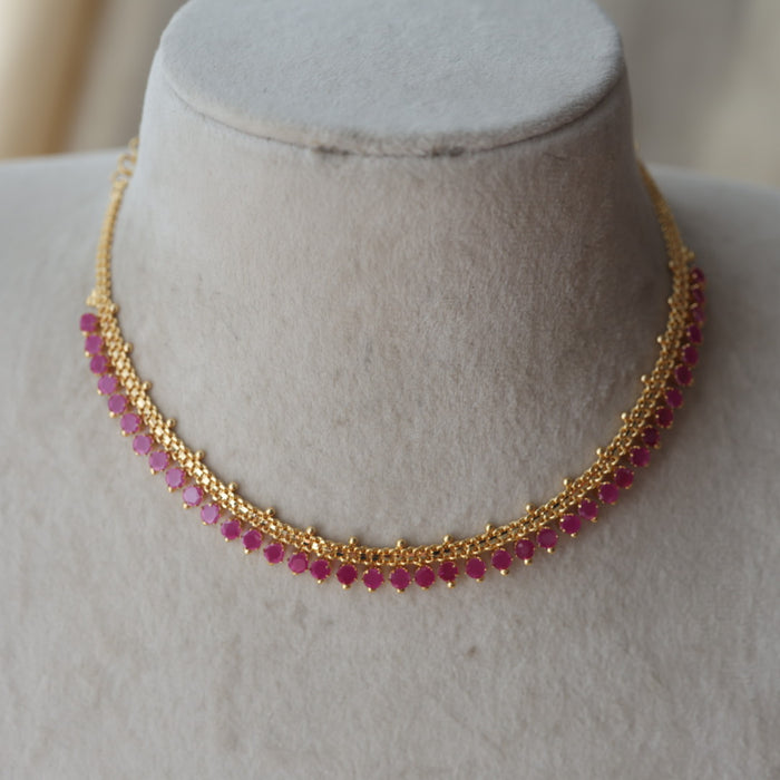 Heritage gold plated ruby stone choker short necklace H215