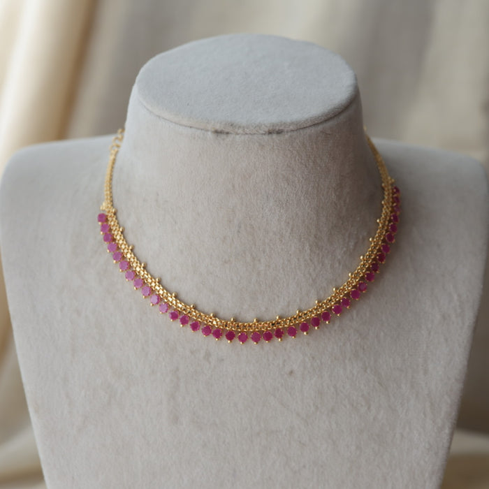 Heritage gold plated ruby stone choker short necklace H215