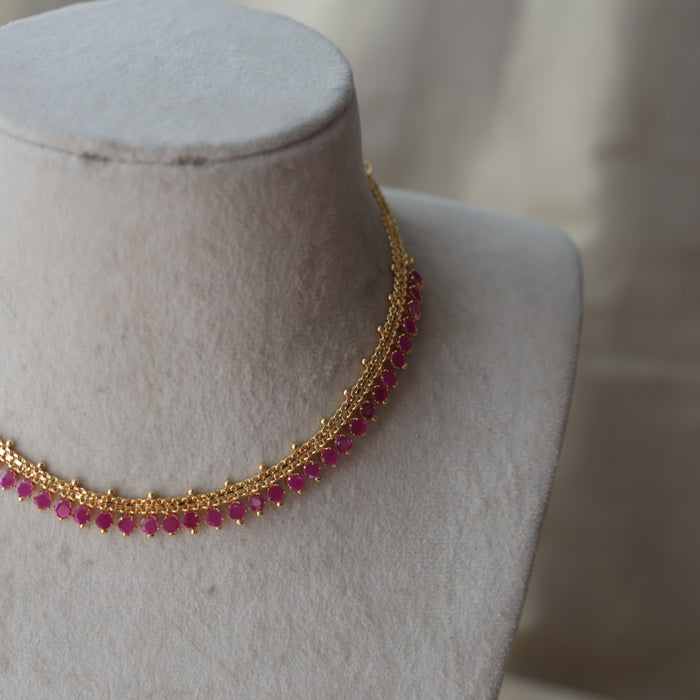 Heritage gold plated ruby stone choker short necklace H215