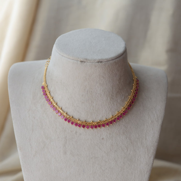 Heritage gold plated ruby stone choker short necklace H215