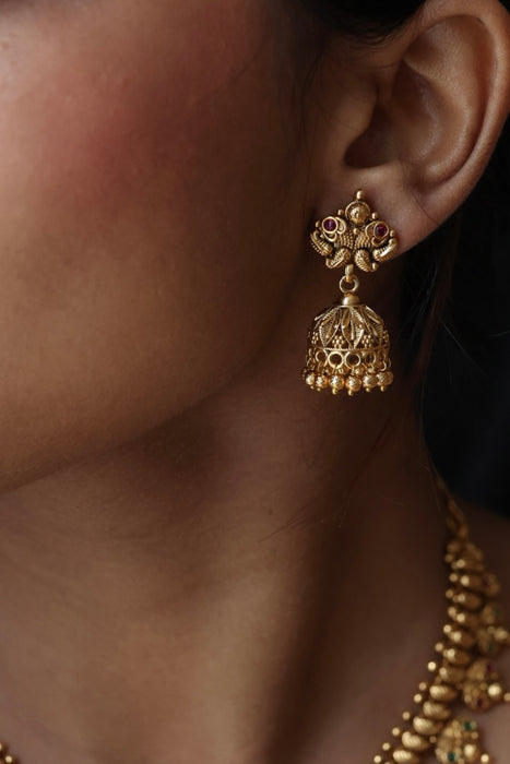 Antique gold stone short necklace and earrings G201
