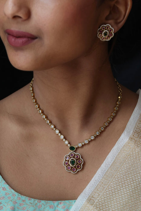 Antique ruby stone short necklace and earrings SS101122
