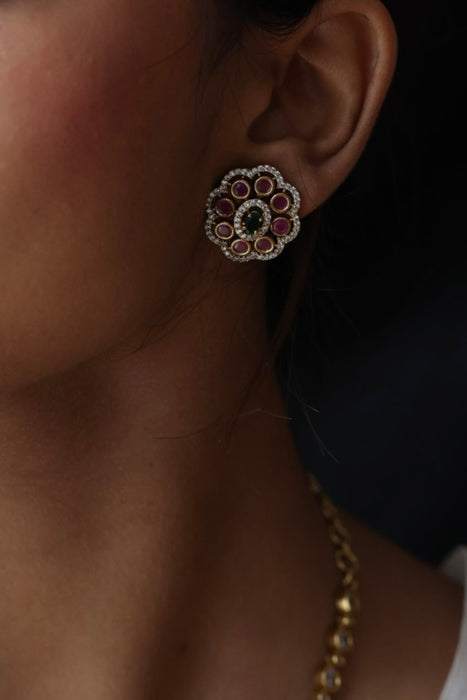 Antique ruby stone short necklace and earrings SS101122