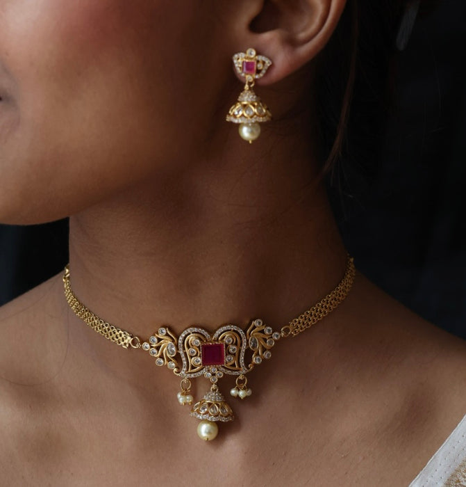 Antique choker necklace with earrings CCB13112