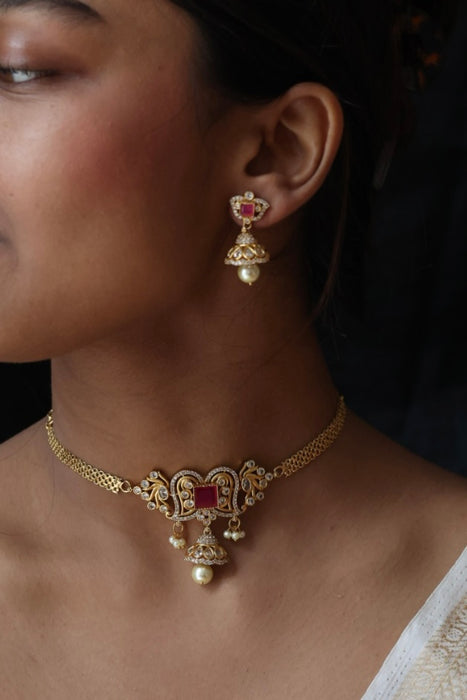 Antique choker necklace with earrings CCB13112