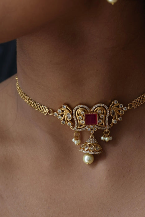 Antique choker necklace with earrings CCB13112