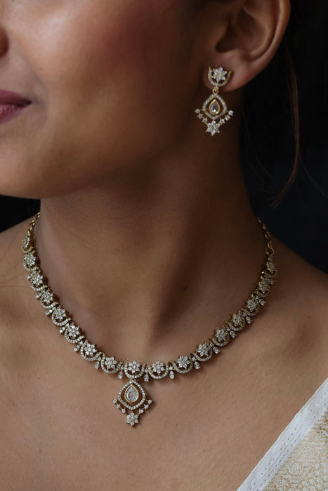 Antique white stone short necklace with earrings TTS423