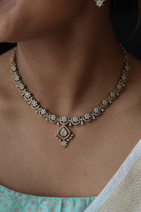 Antique white stone short necklace with earrings TTS423