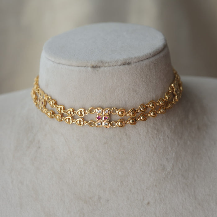 Heritage gold plated choker short necklace H1788