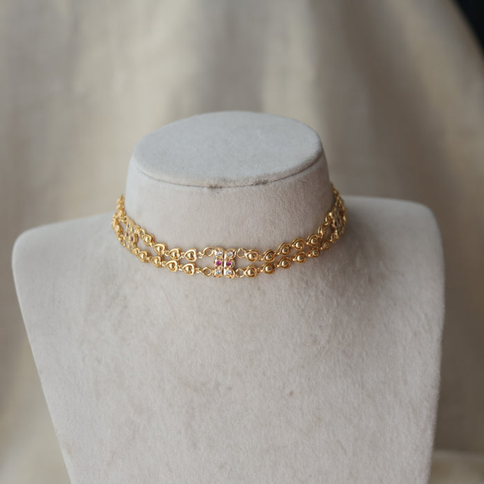 Heritage gold plated choker short necklace H1788