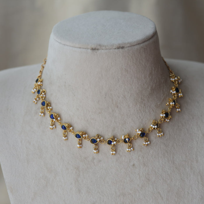 Antique blue stone choker short necklace CCB112