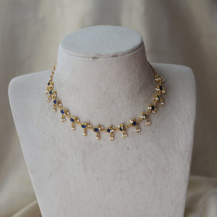 Antique blue stone choker short necklace CCB112