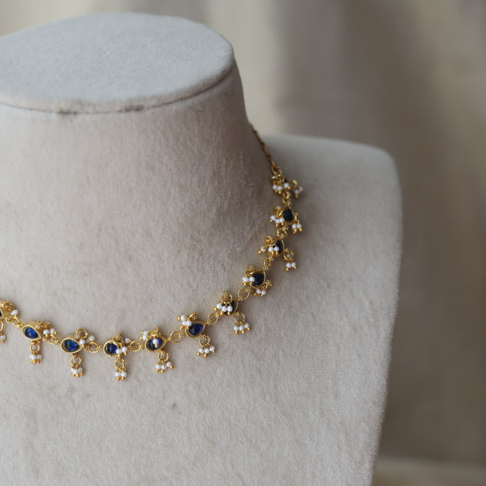Antique blue stone choker short necklace CCB112