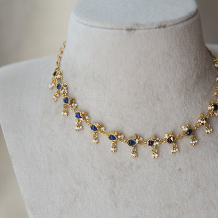 Antique blue stone choker short necklace CCB112