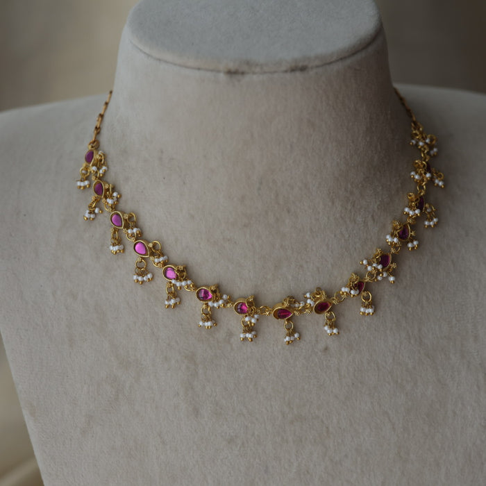 Antique ruby stone choker short necklace CCB138