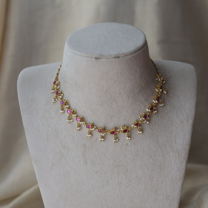 Antique ruby stone choker short necklace CCB138