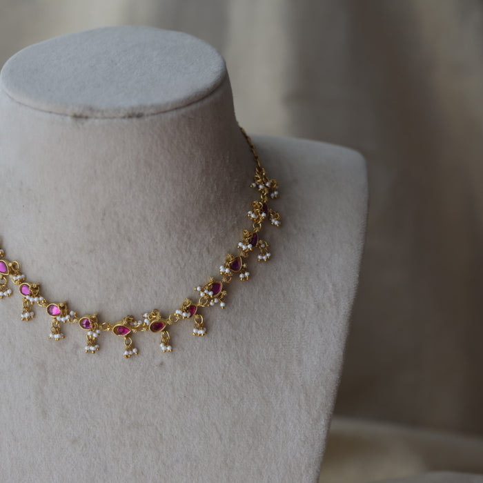 Antique ruby stone choker short necklace CCB138