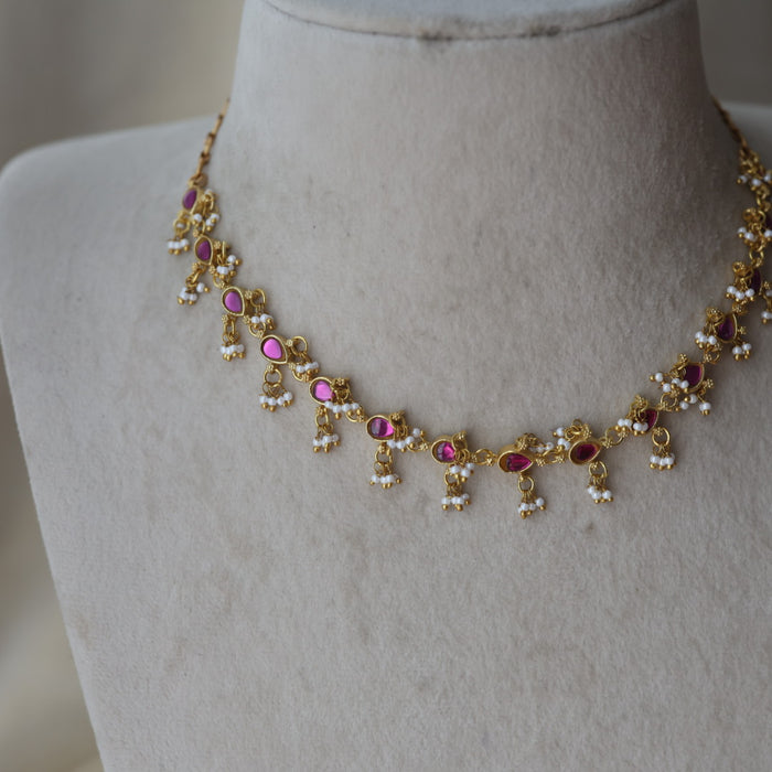 Antique ruby stone choker short necklace CCB138