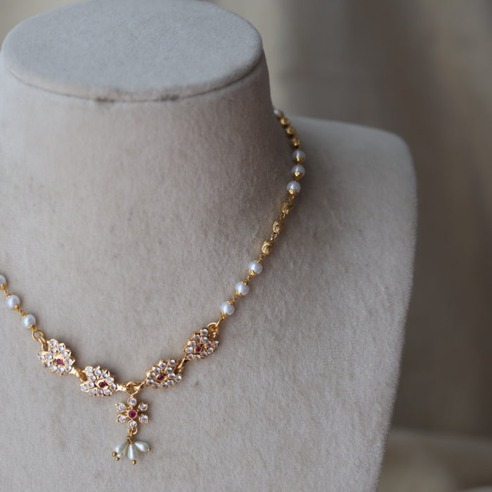 Heritage gold plated ruby white stone choker short necklace H1190