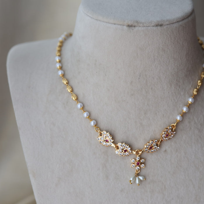 Heritage gold plated ruby white stone choker short necklace H1190