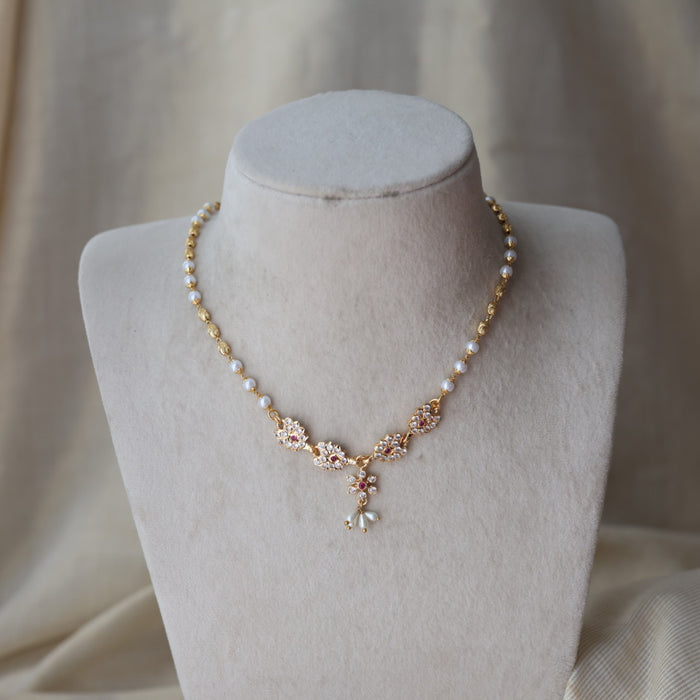 Heritage gold plated ruby white stone choker short necklace H1190