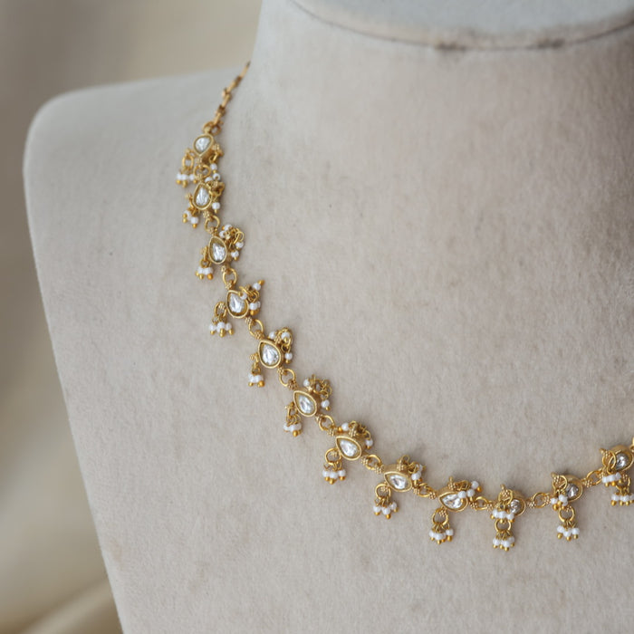 Antique white stone choker short necklace CCB1345